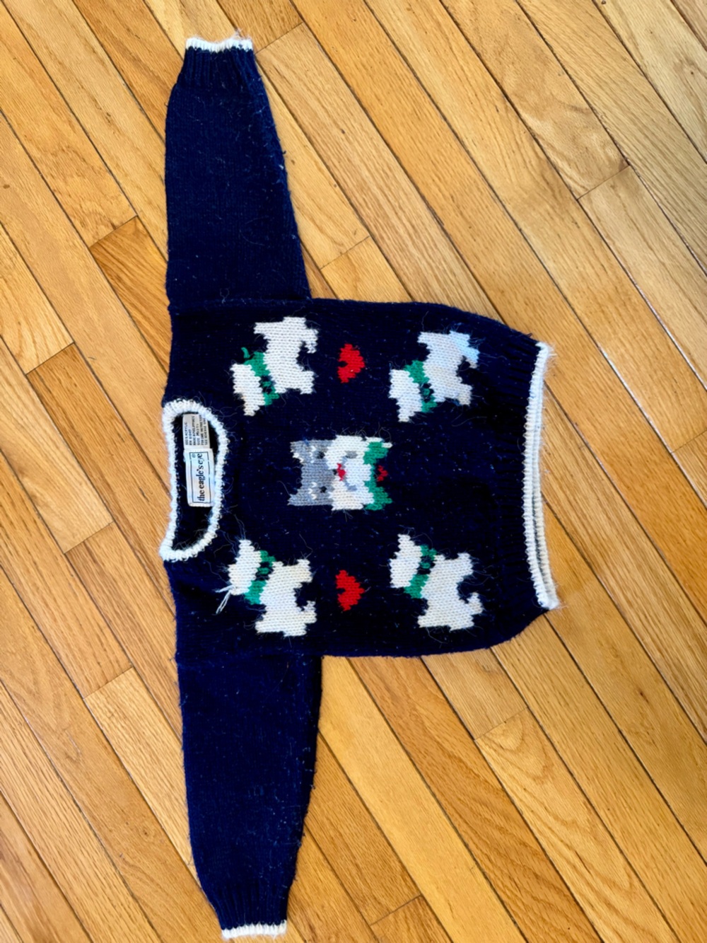 VINTAGE Navy Puppy Motif Sweater with White Trim
